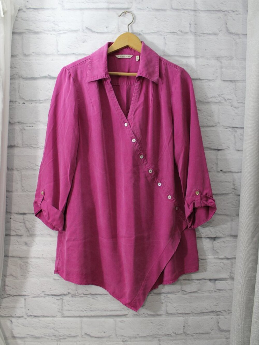 Soft Surroundings Large Magenta Asymmetrical Wrap Button Accent Tunic Top Blouse
